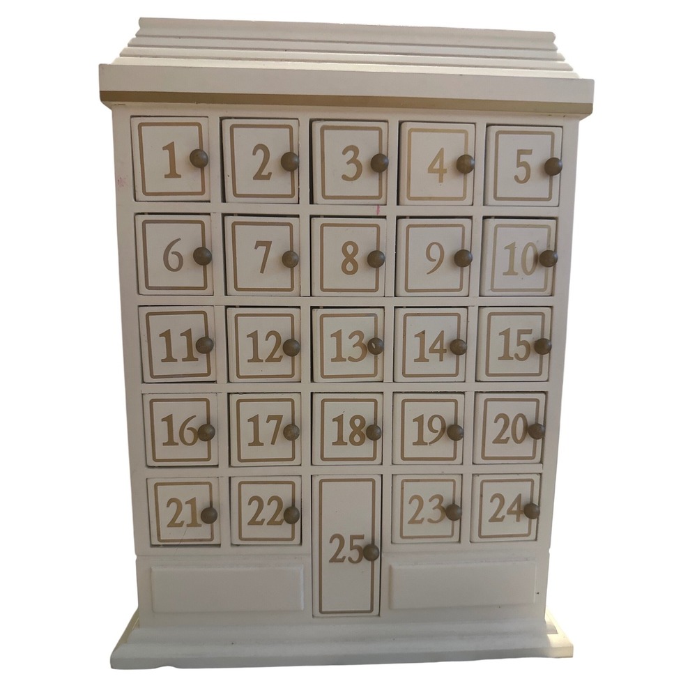Wood compartment Calendar 25 Day Countdown holiday  apothecary door knobs